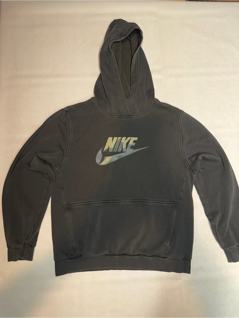 Nike Men’s Dark Gray Crewneck Hoodie with Faded Logo